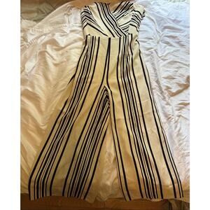 Women's Strap/Strapless Striped Wide Leg Jumpsuit Romper Black White